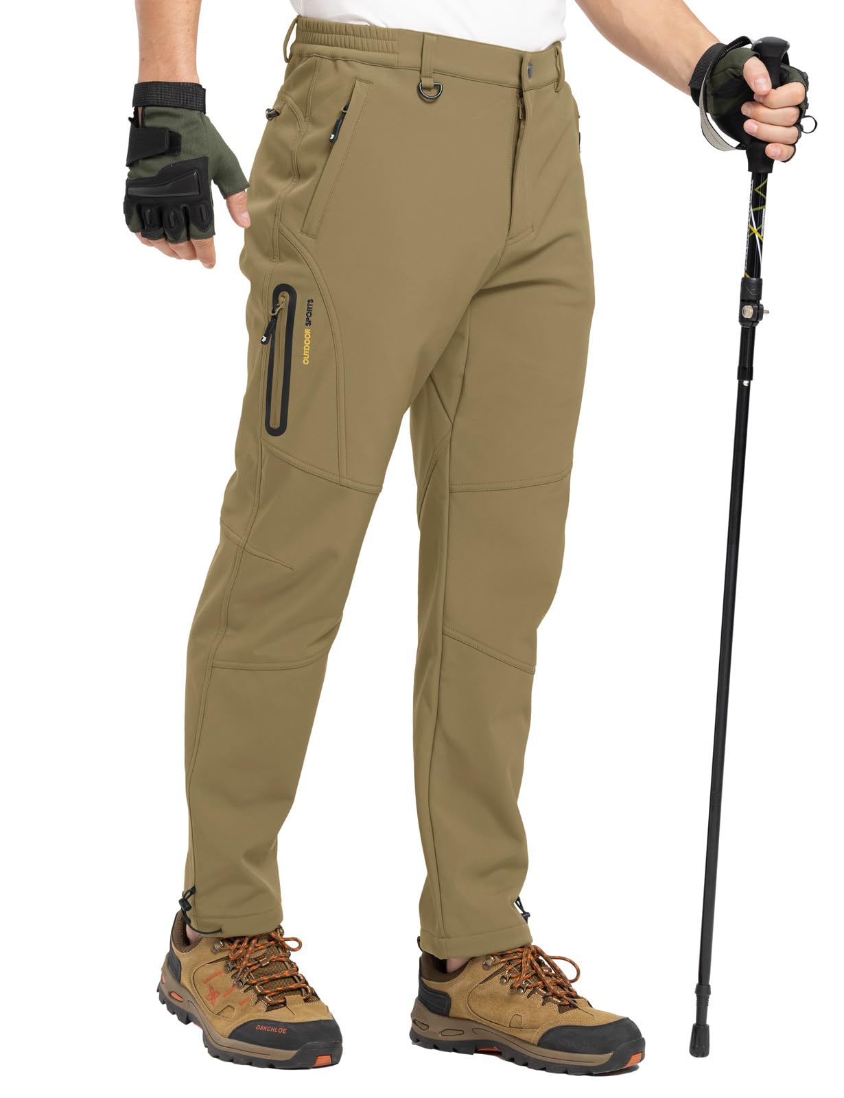 TBMPOYMen's Snow Pants Fleece Lined Hiking Winter Waterproof Softshell Ski Outdoor Insulated Climbing Pants Zipper Pockets