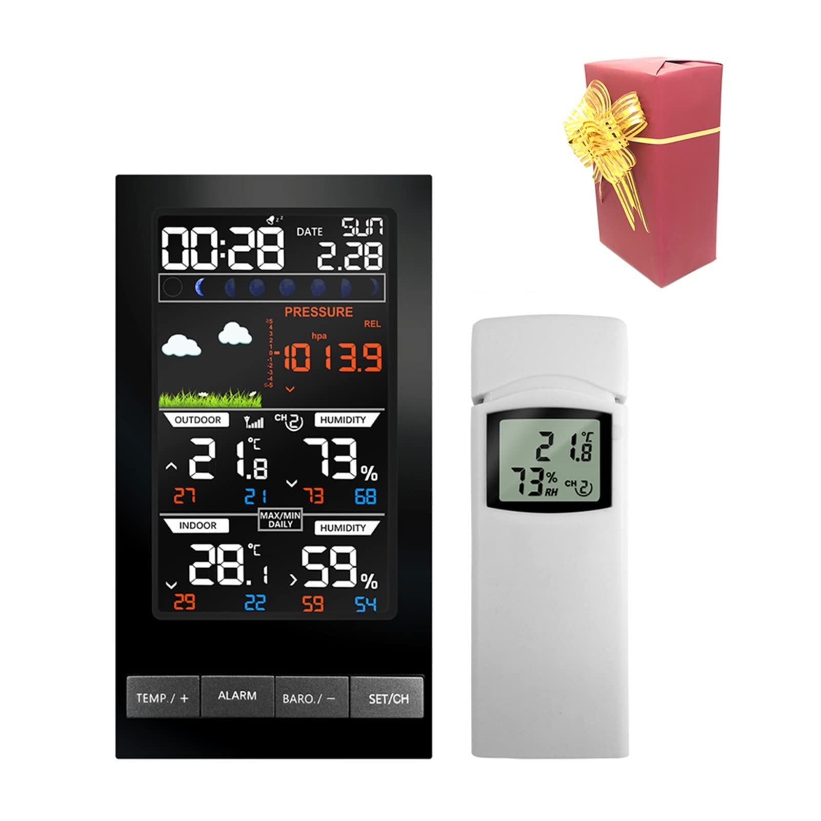 Stacja Pogodowa, 3 kanałowy stacja pogodowa cyfrowa termometr higrometr prognoza czujnika bezprzewodowa Temperatura Watch biurko ścienne(3Pcs outdoor sensors)