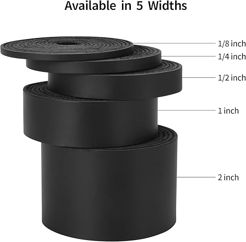 Miniatura 4 de Ringsun Tiras de cuero negro planas de 2 pulgadas de ancho para manualidades, tiras de cuero de grano completo, cordón de cuero para manualidades,