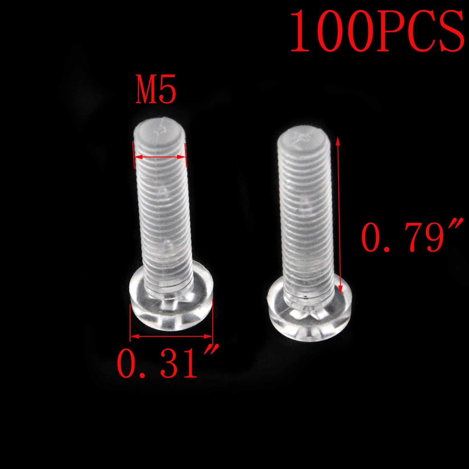 M5 x 20mm Plastic Screws Round Head Phillips Cross Recessed Plastic Bolt Screw Nut Set PC Transparent Acrylic Screws,Set of 100