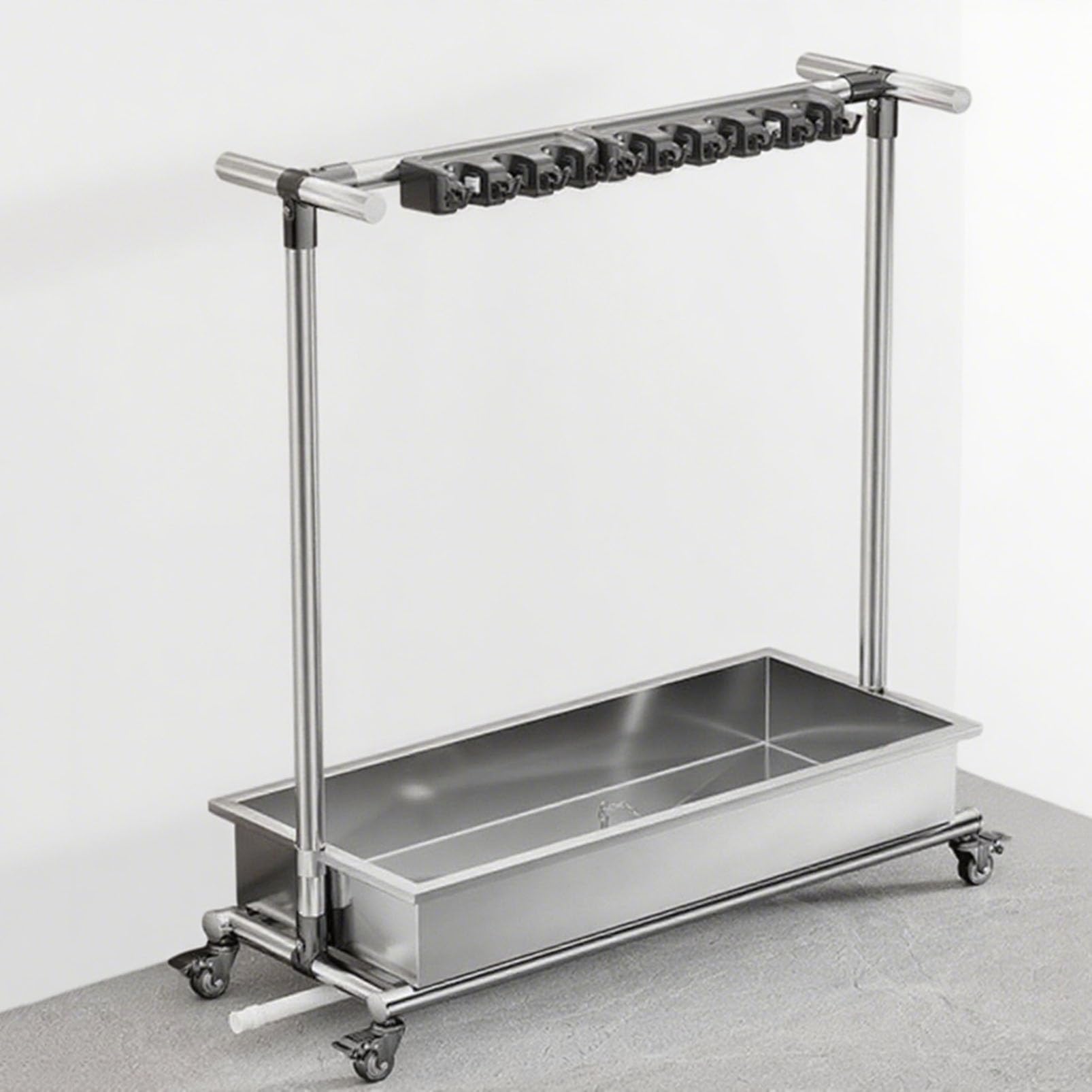Soporte de suministros de limpieza con acero inoxidable y almacenamiento de herramientas
