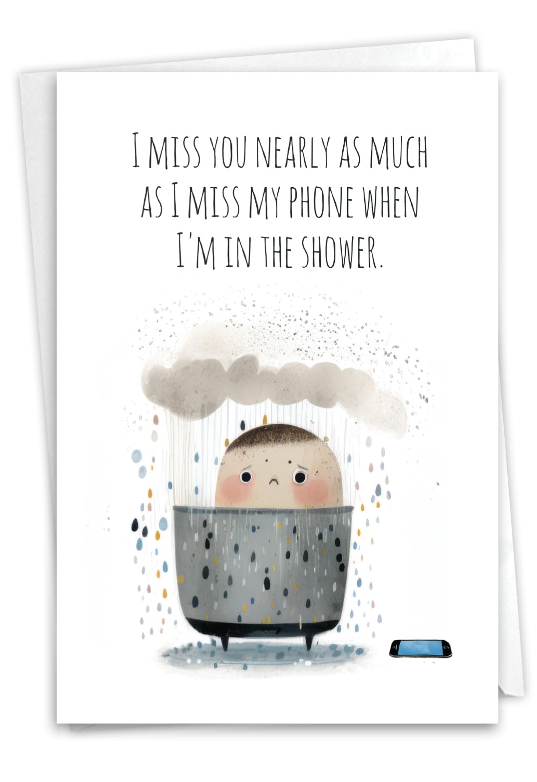 NobleWorks, Funny Miss You Greeting Card with 5 x 7 Inch Envelope (1 Card) Thinking of You, Just Because Shower Phone C10808MYG — image 1