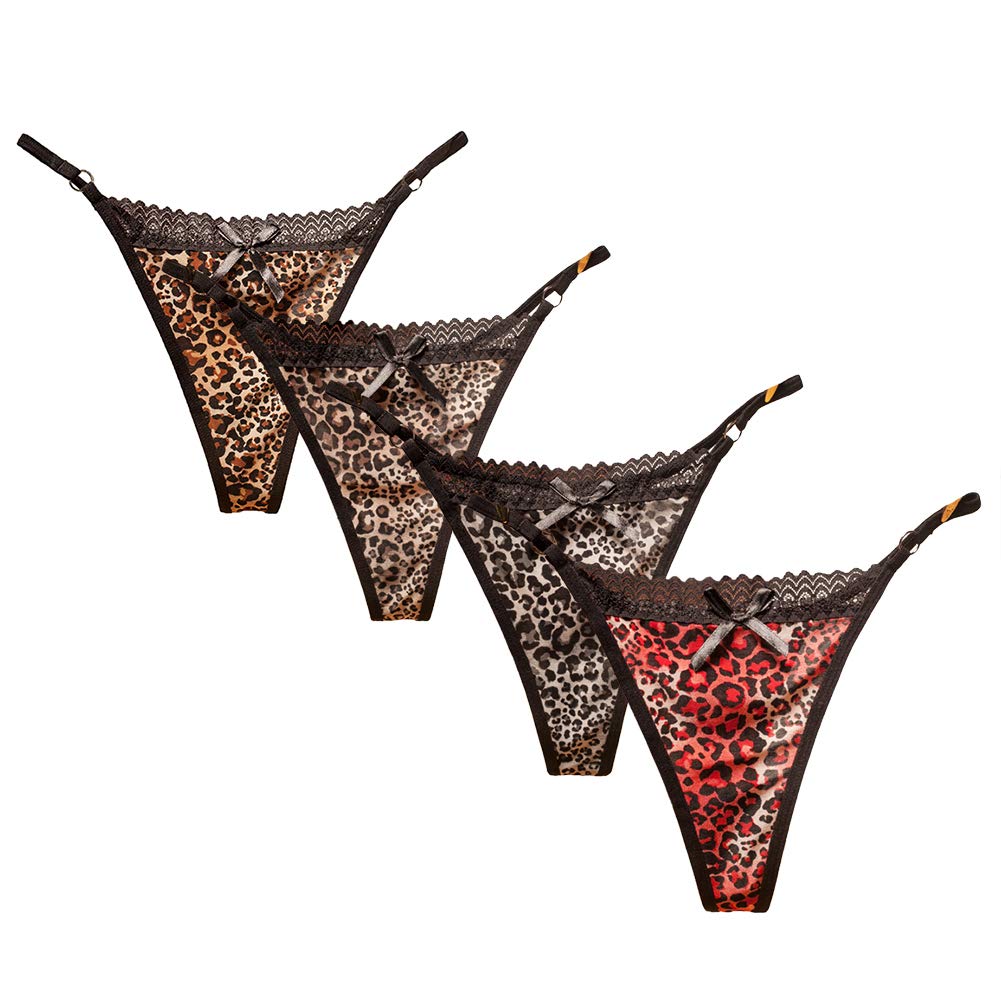 VicSec 4 Pack Braguitas Sexy Encaje Fina Tanga Suave G-String Lencería Interior Espalda Decora Corazon Talla Única