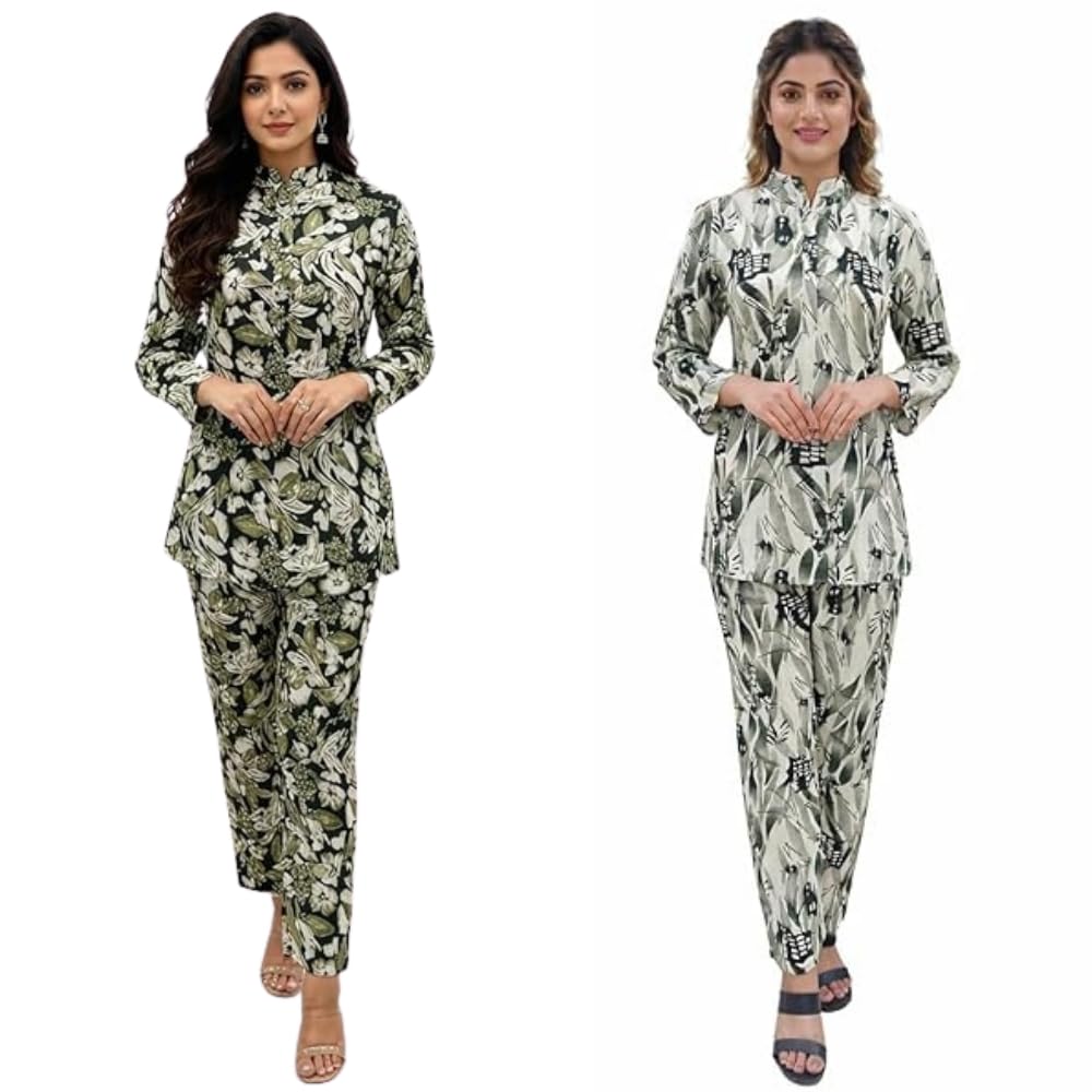 Women Multicolor Floral Printed Co-ord Set Combo | Top & Pant 2 | Casual Resort Wear | Trendy Western Matching Outfit | Regular Fit-picture-50