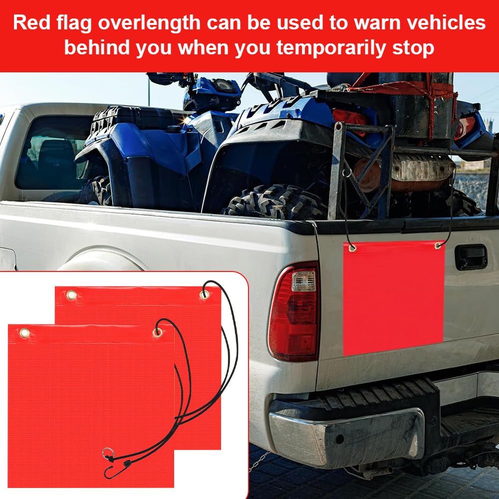 Lot de 2 Drapeaux D'avertissement Rouges, 30 X 30cm, Drapeaux De Signalisation Rouges Avec Corde Élastique Boucles en Cuivre, Drapeau D'Avertissement pour Voiture Caravane Remorque Porte-Vélos