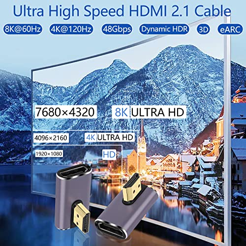 PNGKNYOCN 8K HDMI 90 Degree Adapter,2 Pack Right Angle HDMI 2.1 Male to Female Converter Support 8K@60Hz/4K@120Hz HDR - Image 4
