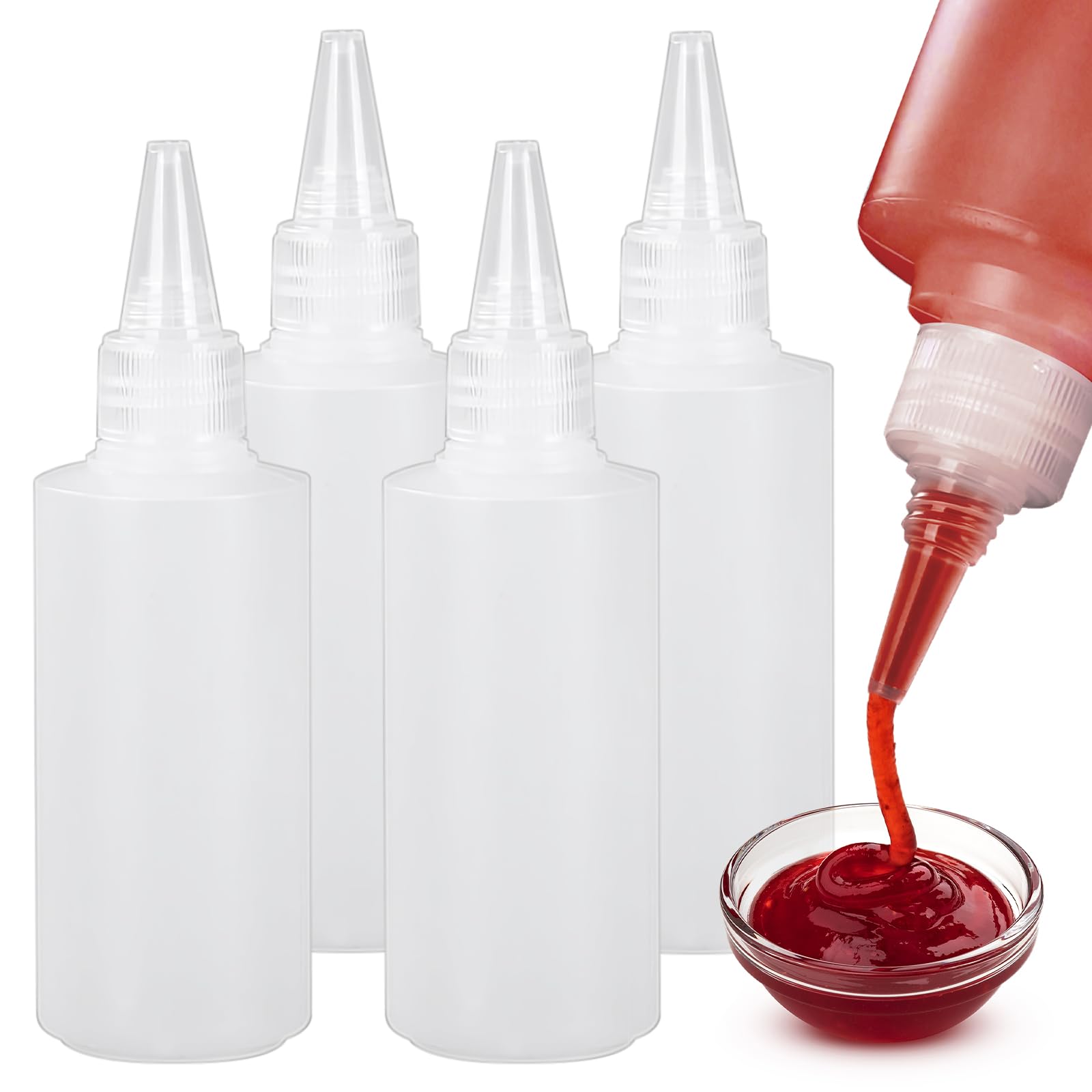 Lot de 4 mini bouteilles compressibles réutilisables pour liquides – Conteneurs de voyage pour condiments et sauces (30 ml) pour boîtes à déjeuner et collations en déplacement