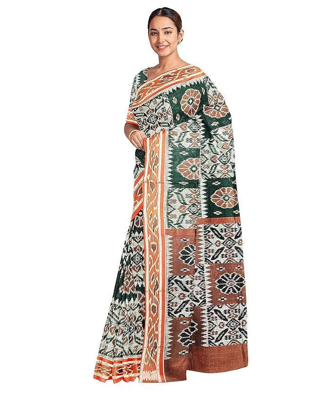Image of Ikat Women's Cotton Saree, Handmade Pure Cotton Khandua Saree, Ikkat Orissa Traditional Handloom Saree without Blouse