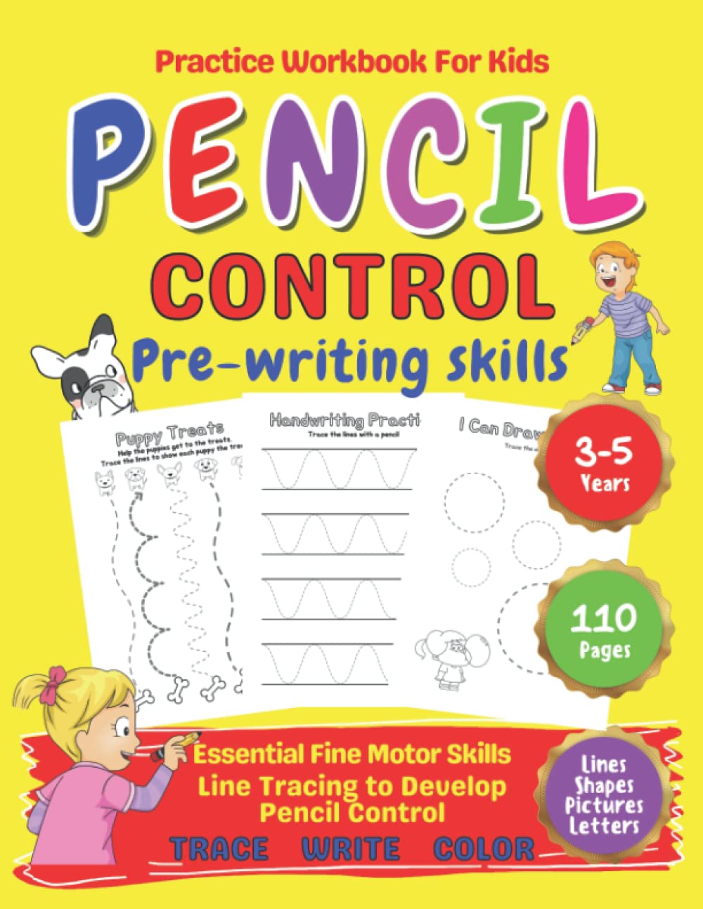 Pencil Control, Pre-Writing Skills Workbook: Essential Fine Motor Skills, Line Tracing to Develop Pencil Control. Practice Activity Book for Preschoolers and Kindergartens.