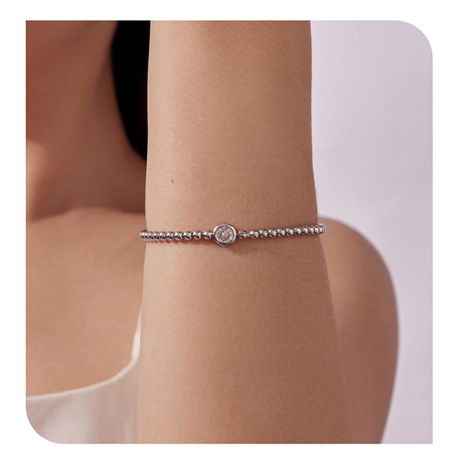 Bracciale Elasticizzato da Donna con Perline in Argento Sterling S925, Accento Zircone 3A, Design Minimalista e Versatile, Simbolo di Amore Eterno e Protezione