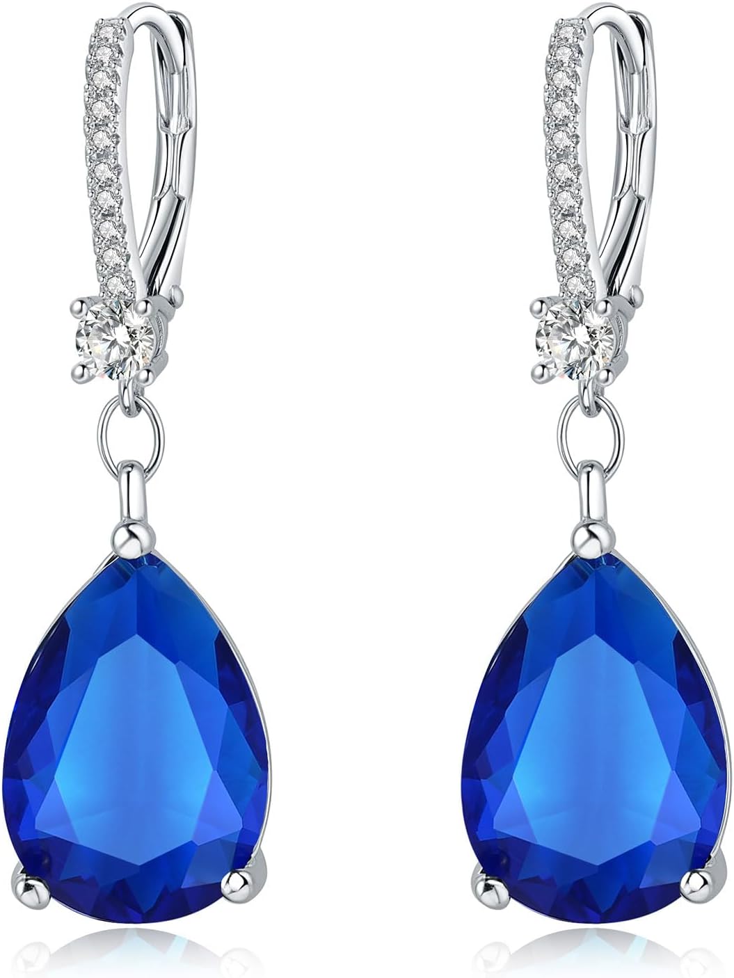 S925 Sterling Silver Teardrop Leverback Dangle Earrings for Women Hypoallergenic, 10×14mm Pear Cubic Zircon Drop Earrings Trendy Jewelry for Sensitive Ears