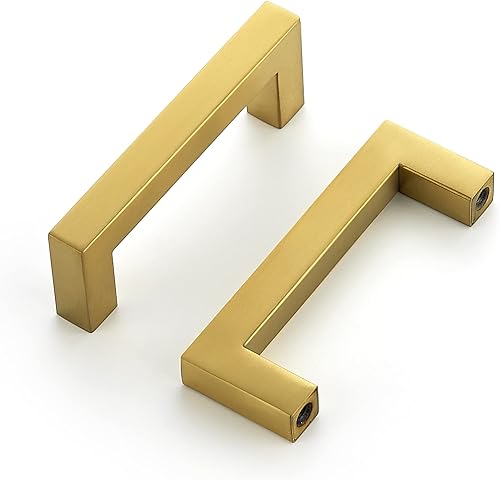 Ravinte Paquete de 30 manijas cuadradas de gabinete de 3 pulgadas, acabado de latón cepillado, tiradores de accesorios de cocina de acero inoxidable