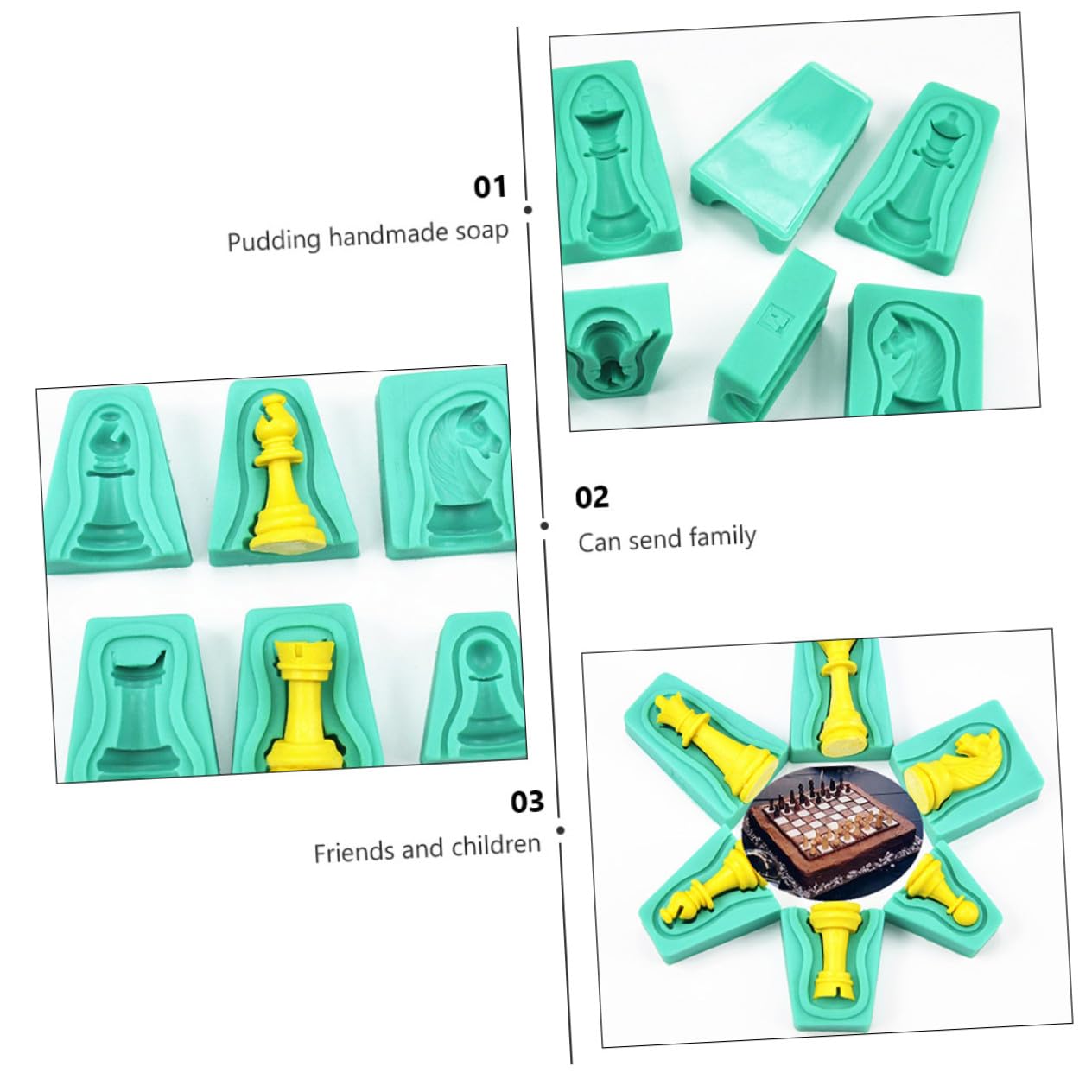 Molde de Silicona Flexible y Ecológico para Pastel Diseño de Ajedrez, Pack de 12 Piezas Creativas para Repostería y Decoración de Chocolate
