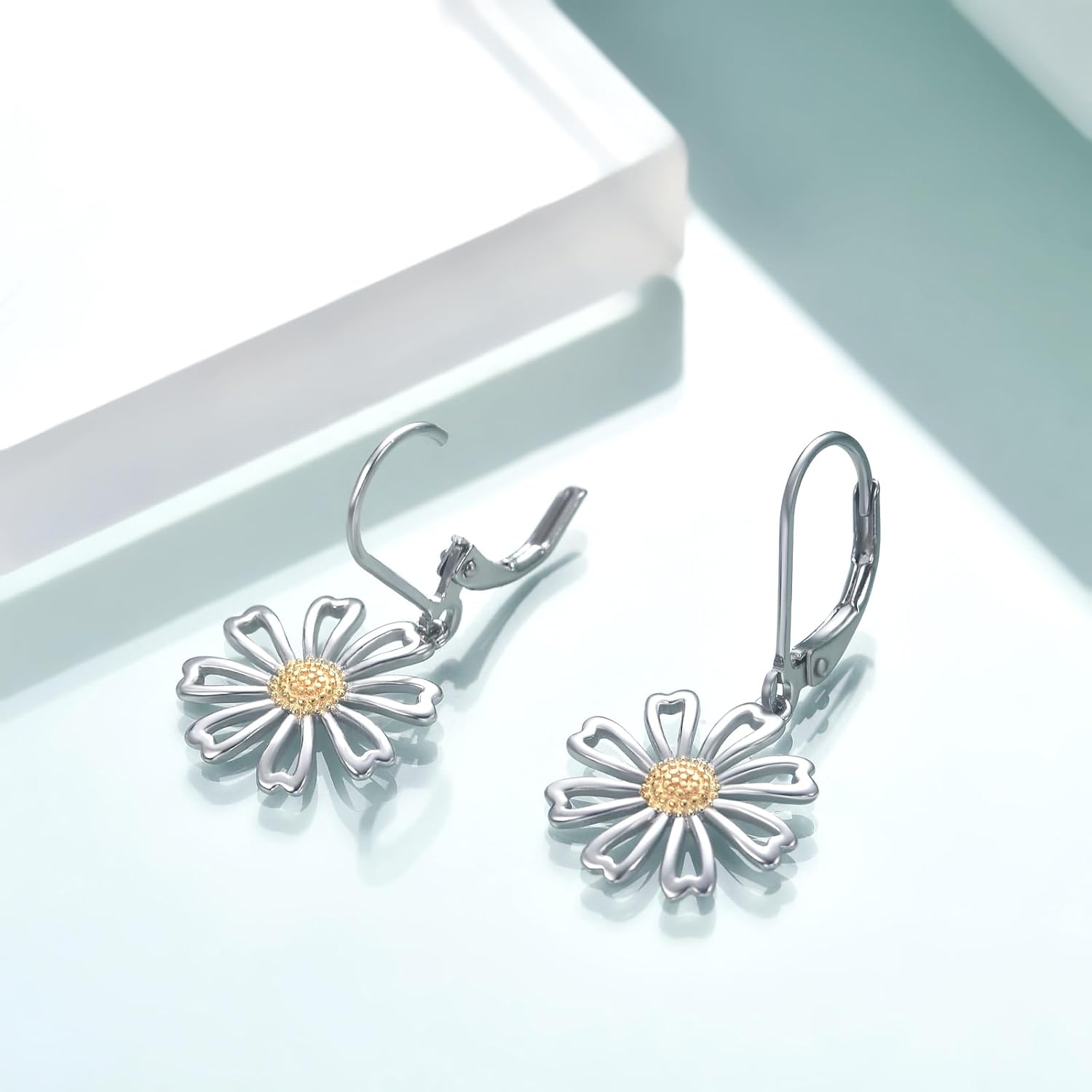 Rnivida 925 Sterling Silver Daisy Earrings for Women,Hypoallergenic Leverback Drop Dangle Earrings Flower Jewelry Gifts for Sensitive Ears - Image 3