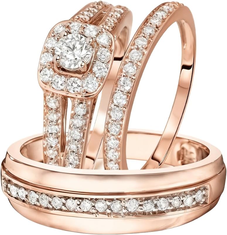 Moissanite Wedding Ring Set for Women & Men S925 Sterling Silver Couples Bridal Ring Sets Engagement Band for Him Her
