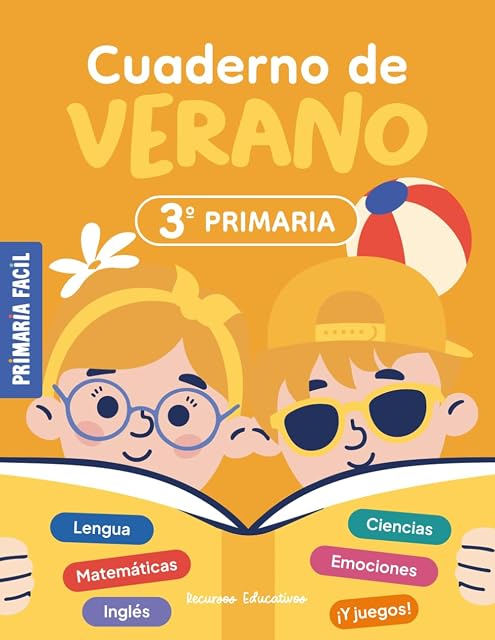 Portada de Cuaderno de Verano 3º de Primaria: Actividades de repaso para vacaciones de lengua, mates, ciencias e inglés para niños de 9 años