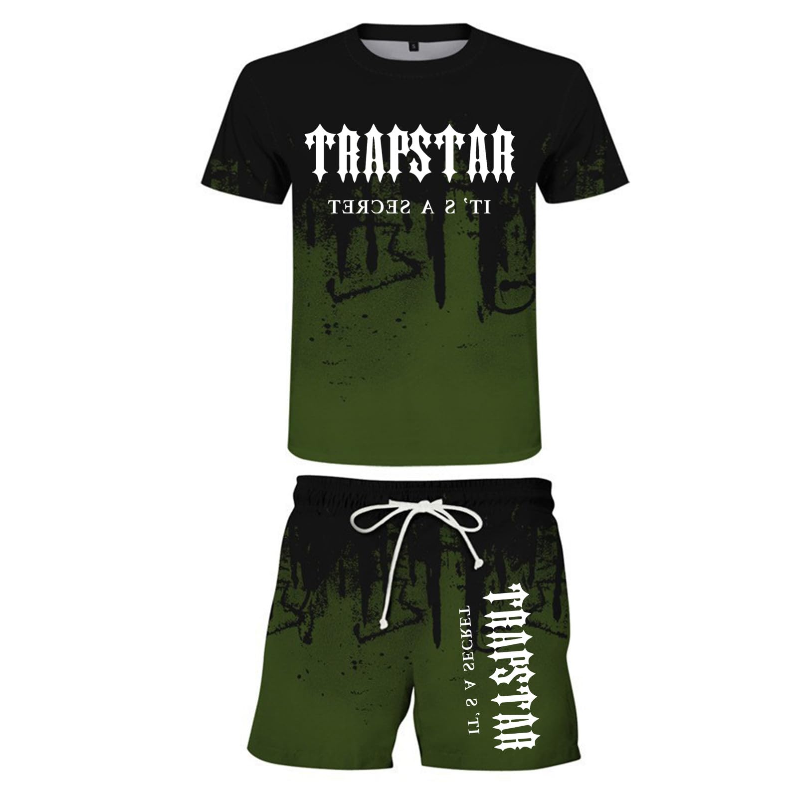GUTOUWAN Traje Deportivo Trapstar Logotipo Modelo de Malla Transpirable 2 PCS de Manga Corta Para Hombres Trapstar Shorts Verano Running Set Estampado