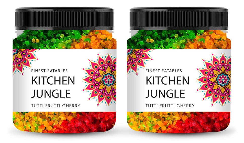 Image of Kitchen Jungle Tutti Frutti for cake | Tuti Fruti | Cherries | Cherry (THREE, 400gm Jar Pack of 2)