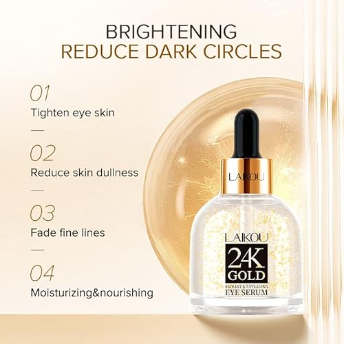 Akary 24K Gold Eye Serum, Under-Eye Firming Serum For Reduces Puffy Eyes, Dark Circles, Fine Lines, Under Eye Bags, Tightening, Hydrating Face Serum, Treatment For Skin Care With Nicotinamide And Vitamin E #TOP1