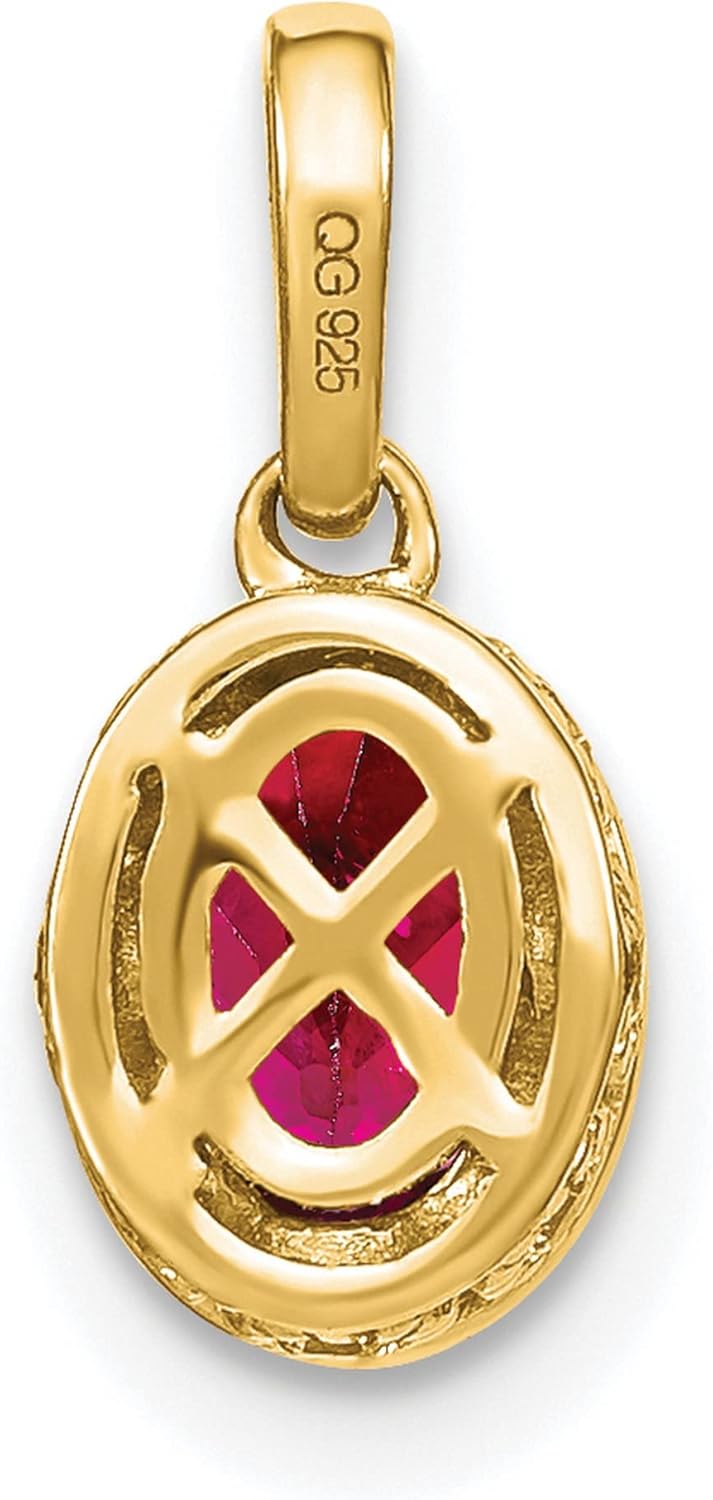 14k Yellow Gold Oval Faceted Ruby Pendant with Textured Bezel Setting and Diamond Accent Bail, Red Gemstone Necklace for Women, Fine Jewelry Birthstone Accessory, Romantic Gold Ruby Necklace - Image 3