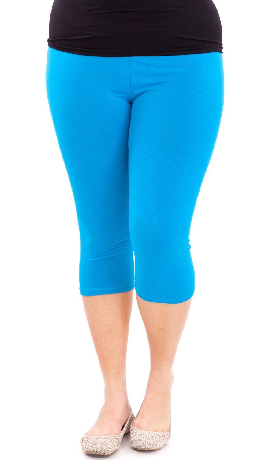 Elegance 1234 Women's Turquoise Plain Cotton Stretch 3/4 Leggings - Multiple Colours And Sizes - Ref. 2191 - Blue - Xxxl