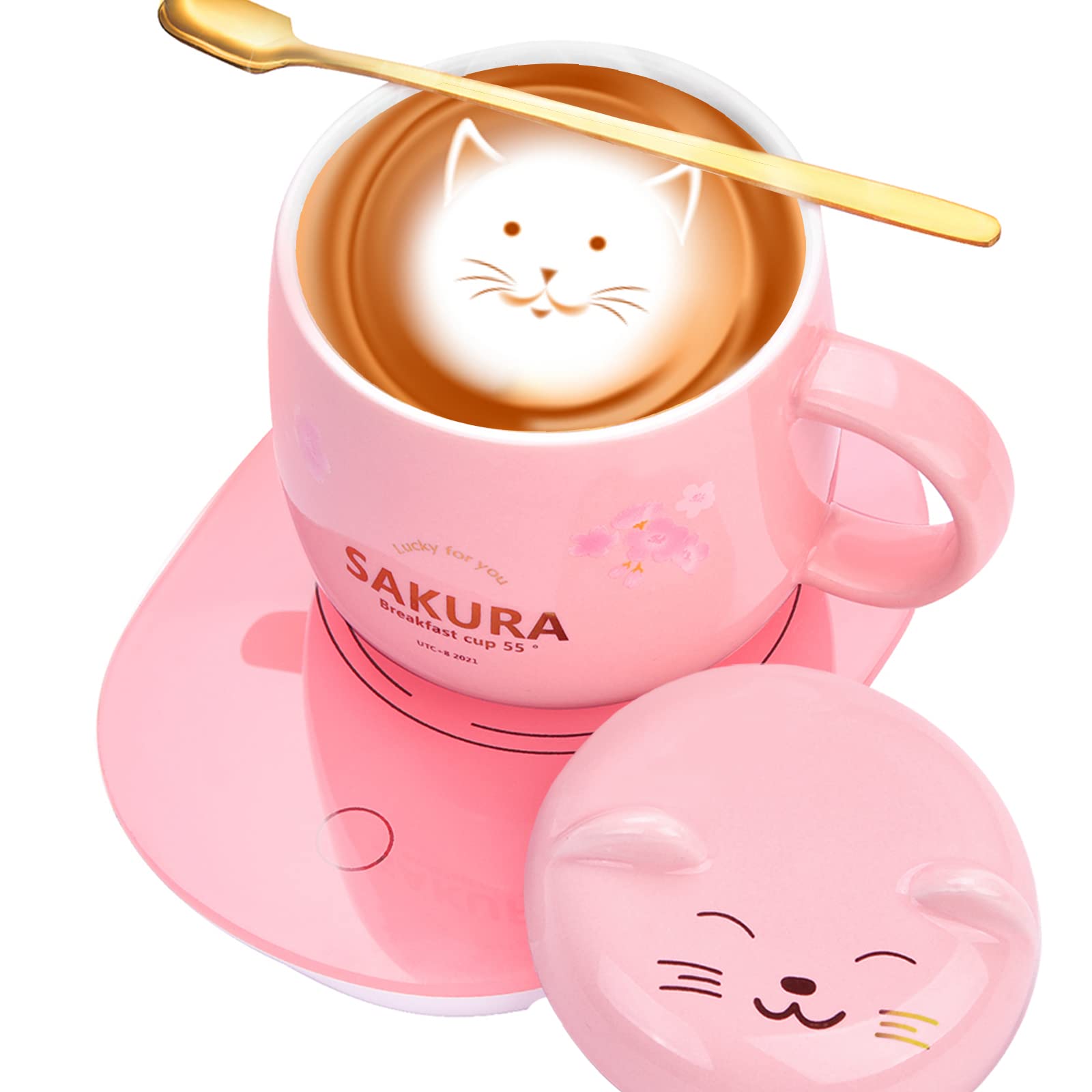 Coffee Mug Warmer with Mug,Cute Coffee Cup Coffee Warmer Mug for Women Coffee Tea Cup Warmer for Desk Auto On/Off Gravity-Induction Coffee Mug Warmer Set Ceramic Cup Christmas Coffee Gift