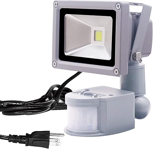 HANNAHONG Luces de inundación LED con sensor de movimiento de 10 W para exteriores luz diurna de 6500 K impermeabilidad IP66 3 enchufes punto