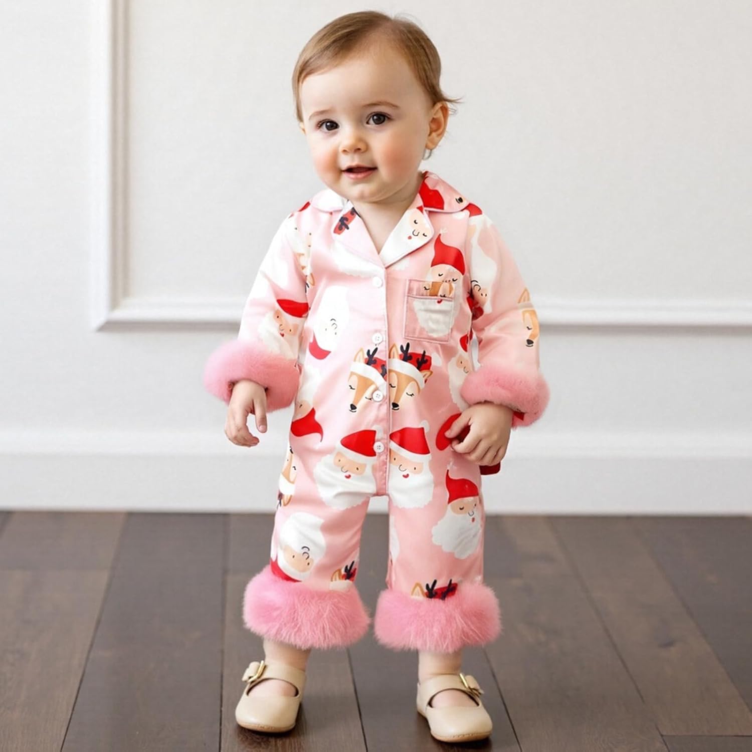Baby Girl Christmas Pajamas Pjs Long Sleeve Button Down Newborn Pajama Romper Sleepwear One-piece Pjs Lounge Set - Image 6