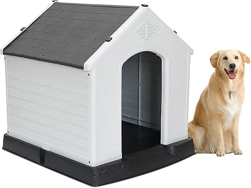Saicool Casa para perros, resistente a la intemperie y al agua, impermeable, ventilación, plástico, duradero, para interiores y exteriores, refugio