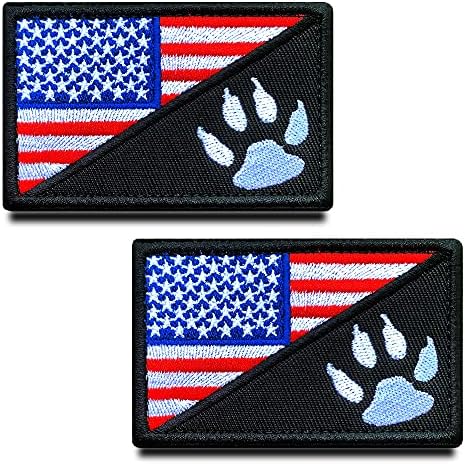 Zcketo 2 Pack Tactical American Flag with Dog Tracker Dog Paw Army Police Patriot Dog Military Embroidered Applique Hook & Loop Service Dog Patch for Medium and Large Dog Cats