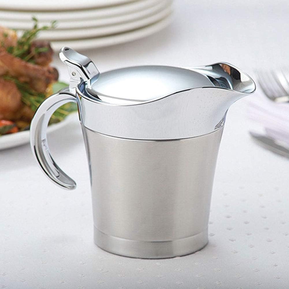2PCS Double Insulated Gravy Boat, Gravy Boat, 16 OZ/450 ML Stainless Steel Double Insulated Sauce Jug Creamer Pitcher with Hinged Lid for Gravy or Cream