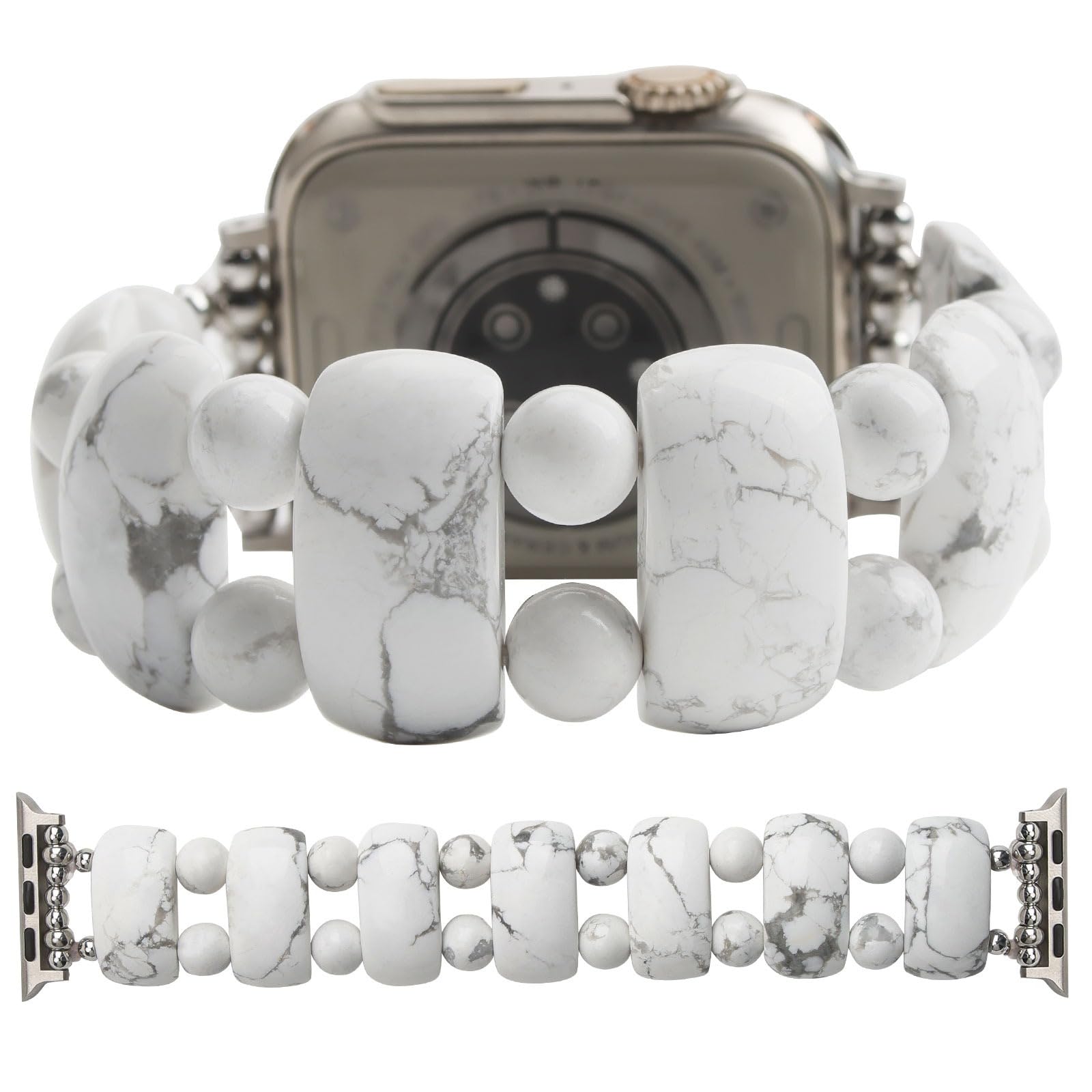 Natural Stone Beaded Bracelet Compatible with Apple Watch Band 38mm/40mm/41mm Series 10 9 8 7 SE Women, Fashion Elegant Handmade Elastic Stretch Strap