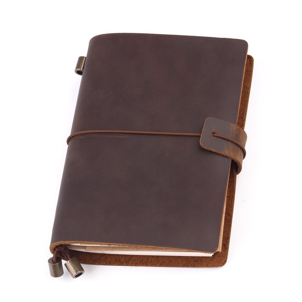Sixstore Leather Refillable Notepad Notebook, Handmade Genuine Leather Bound Daily Notepad for Art Sketchbook Travel Journal to Write in