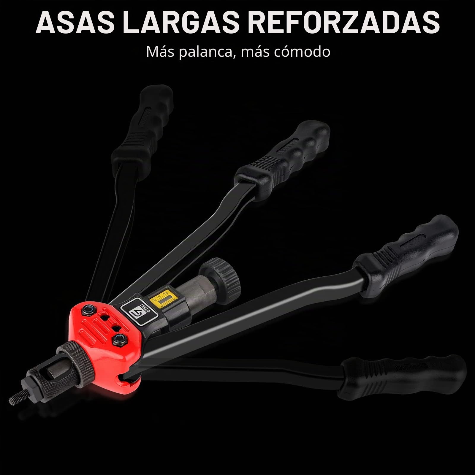 GIANTISAN - Remachadora Manual a 2 Manos, 41 cm, 12 Mandriles métricos y SAE, Kit Surtido de Tuercas de Remache de 176 Piezas y Funda de Transporte Resistente