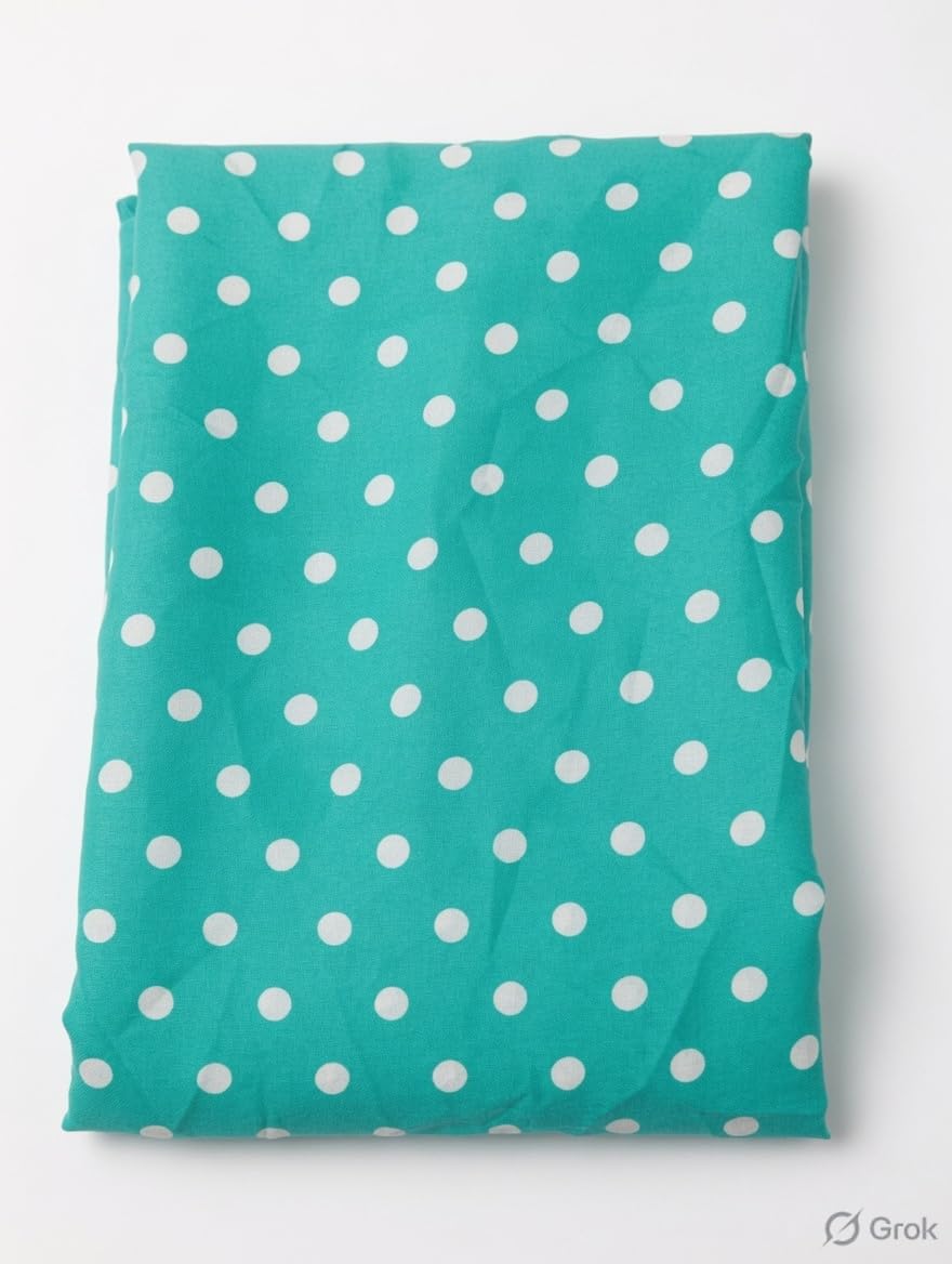 Teal Polka Dot Print Fabric, White Dots on Green Poly Crepe Cloth | 5 Meter | Sewing & Crafting, Vibrant Teal Colour, Classic Dot Pattern, Lightweight Fabric, Versatile Use-image-44
