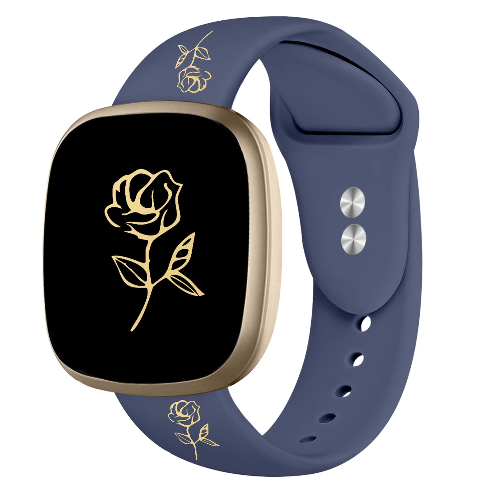 Compatible for Versa 3 Bands Women Men, Sense Watch Bands with Fashion Gold Rose Love Heart Design, Silicone Sport Band for Versa 3 Sense