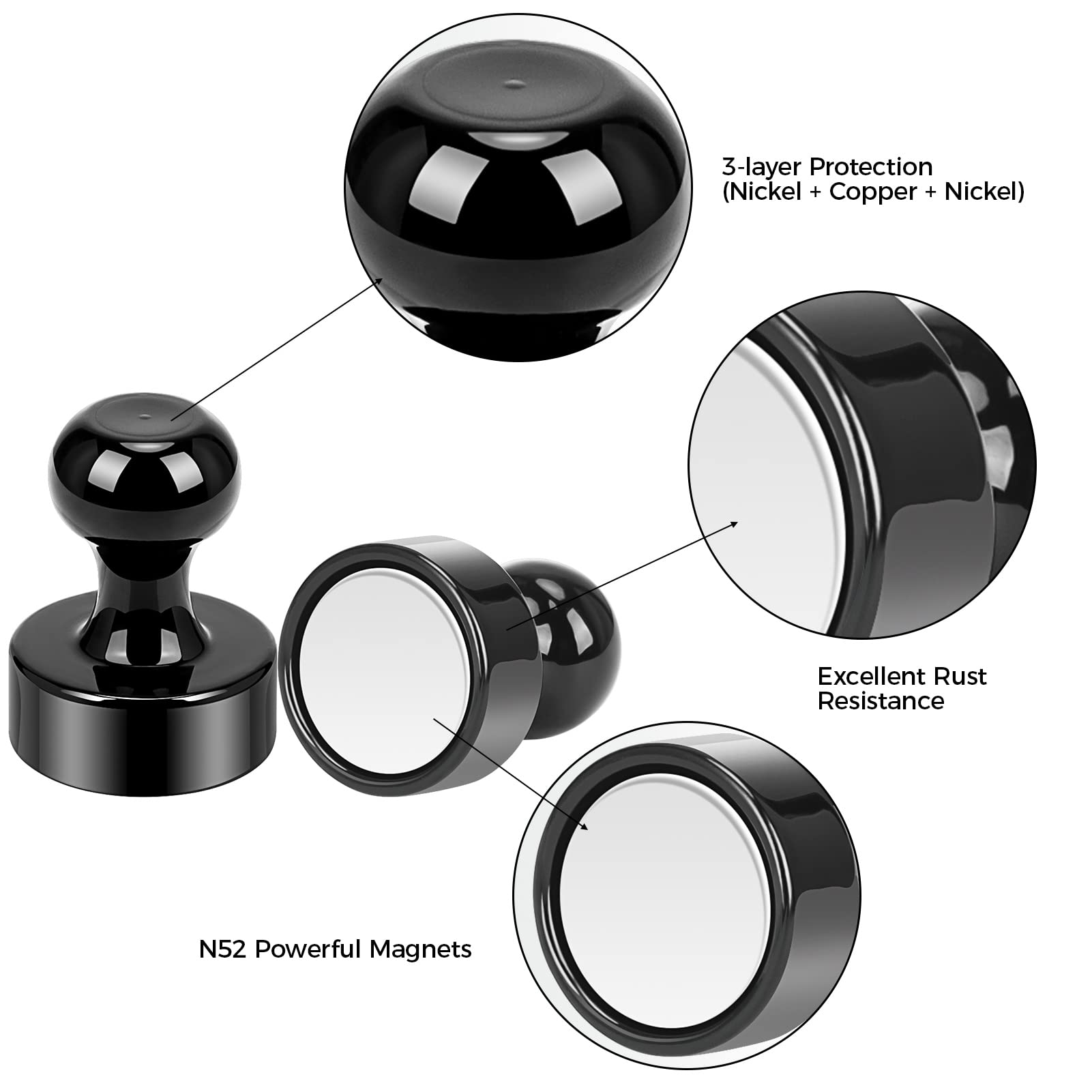 Wukong Neodymium magneten, 12 x 16 mm, extra sterk, 12 stuks, zwarte kegelmagneten, sterk, prikbordmagneten voor magneetbord, koelkast en whiteboard