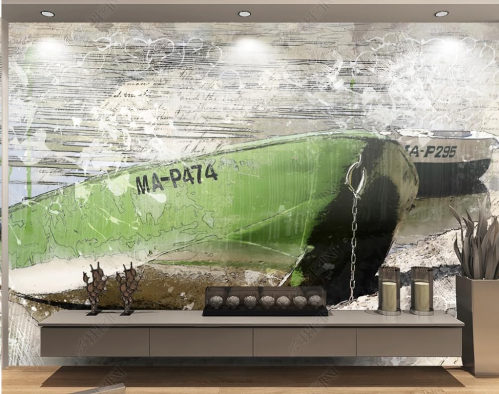 Papier Peint Intissé Bateau Dessiné Main Décor Mural Géant pour Salon et Chambre 450x447cm