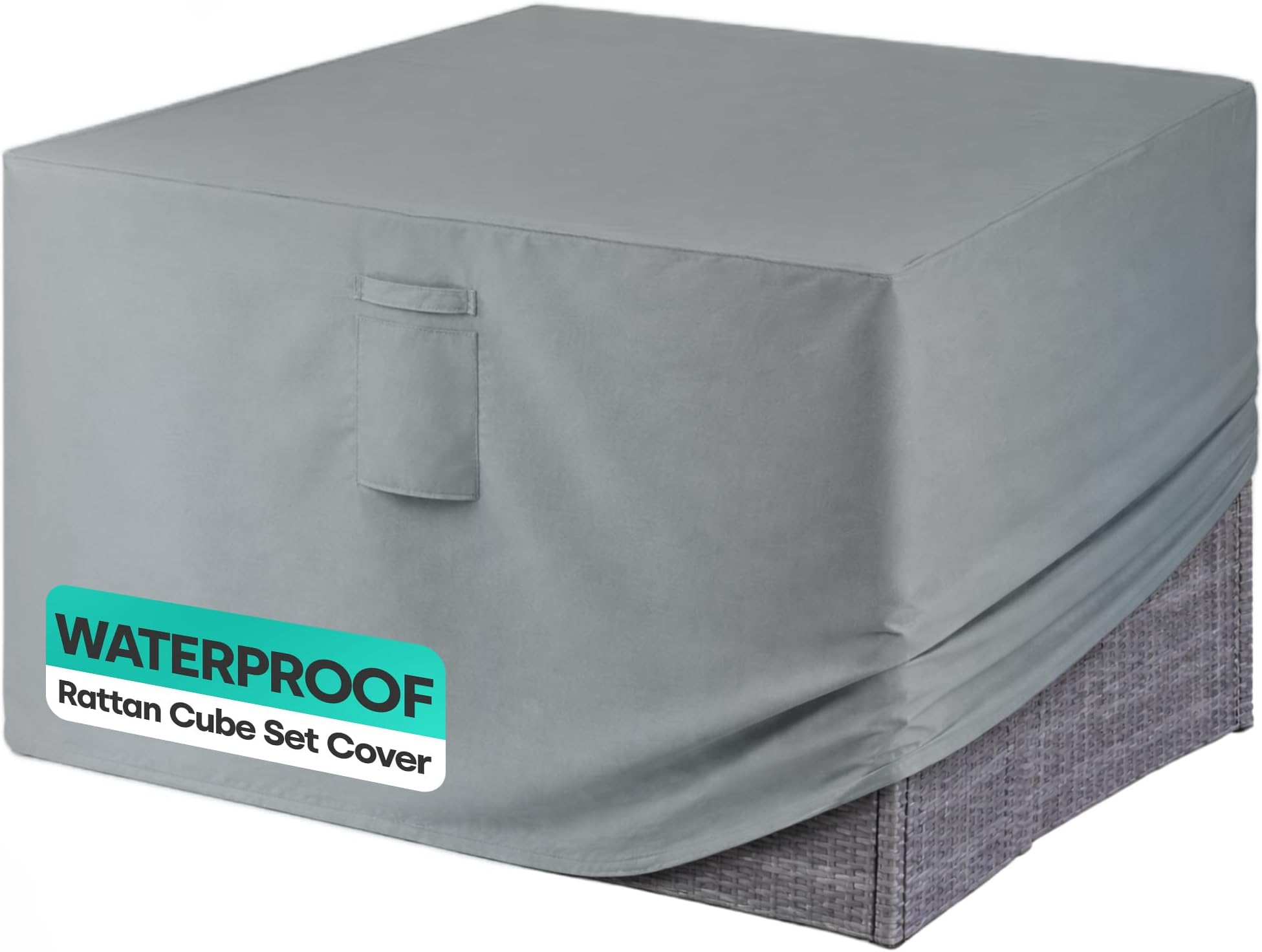 LIVIVO Deluxe Garden Furniture Cover Waterproof - Heavy Duty Patio Outdoor Furniture Cover with Air Vent, Drawstring and Storage Bag - Square Rattan Table and Chairs Garden Furniture Covers - Grey