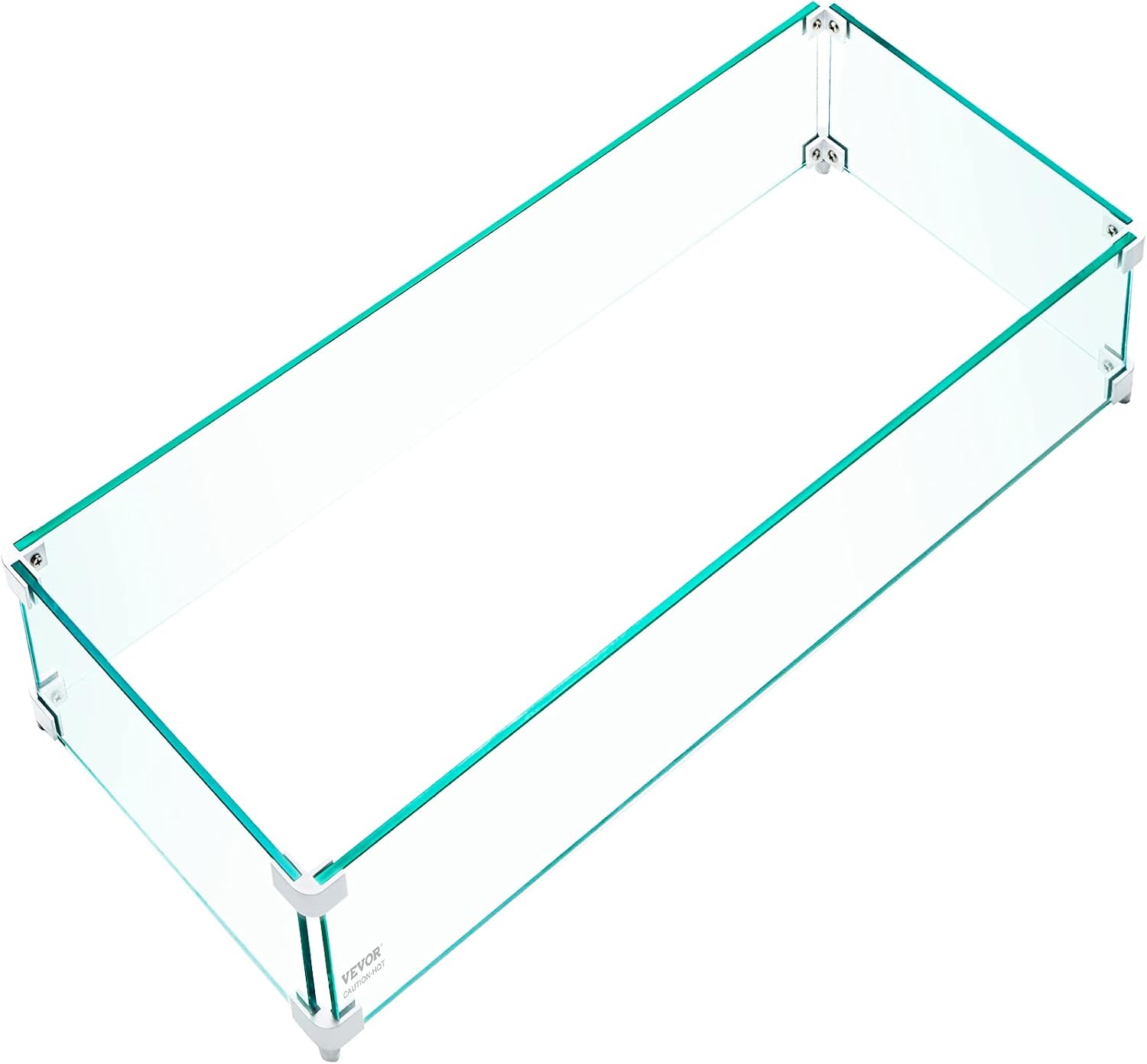 VEVOR Fire Pit Wind Guard, 29 x 13 x 6 Inch Glass Wind Guard, Rectangular Glass Shield, 0.3" Thick Fire Table, Clear Tempered Glass Flame Guard, Steady Feet Tree Pit Guard for Propane, Gas, Outdoor