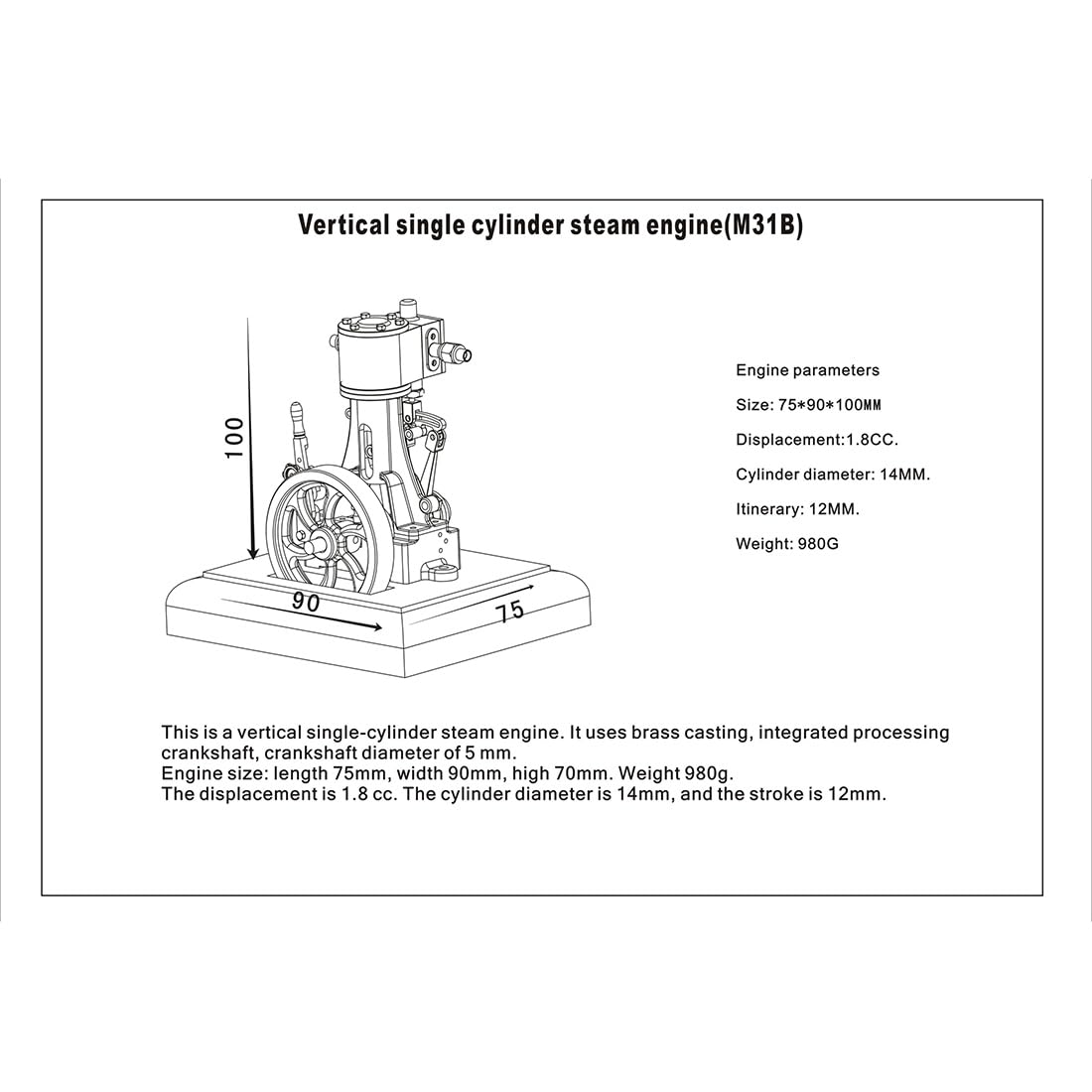 TechnixLabz Mini-Vintage-Messing-Vertikal-Einzylinder-Hubkolben-Dampfmaschine (mit Untersetzungsgetriebe), Eingebauter Kessel, Hohe Funktionsfähigkeit, Hilft Beim Verständnis Mechanischer Prinzipien