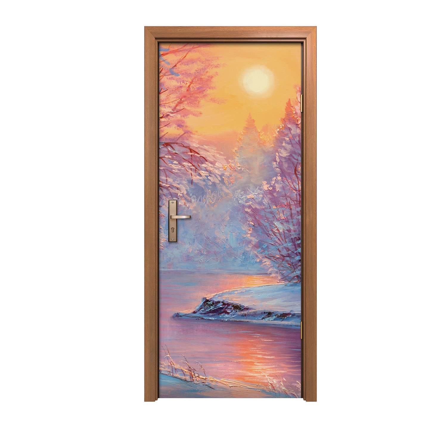 Sticker de porte paysage d'hiver ensoleillé pour illuminer votre salon 80x200