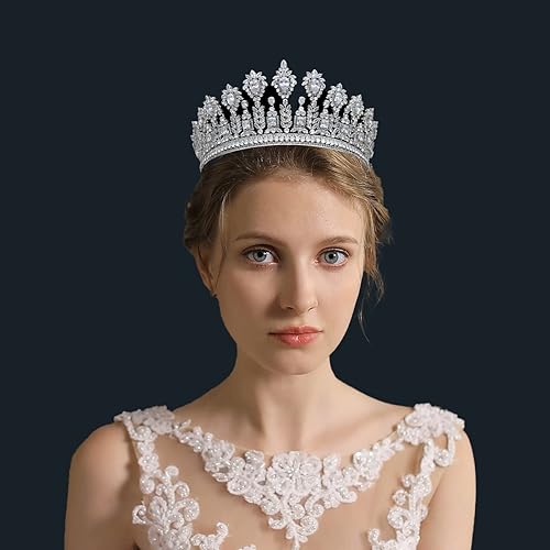Miniatura 2 de Tiaras y coronas de boda de lujo con circonita cúbica 5A para mujer, hechas a mano, accesorio para el cabello, diadema grande de circonita cúbica,