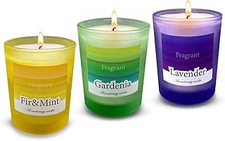 3-Pack Scented Candle Set - Lavender, Gardenia, Fir & Mint - Multi Color Jar Candles, Aromatherapy Soy Wax, Natural Long-Lasting Candles for Home, Relaxation, Gifts, and Meditation