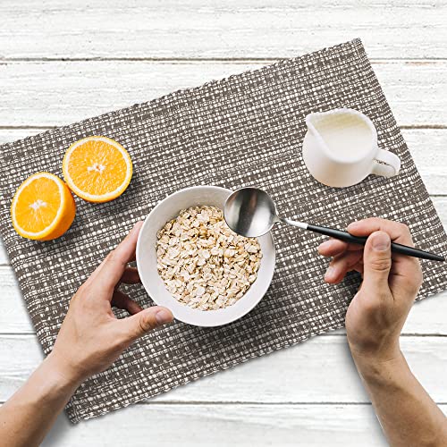 Urban Villa, 100% Cotton Two Tone Place Mats,14''X 20'' Over Sized, Set Of 6 Taupe//White Every Day Use, Heavier Quality #TOP4