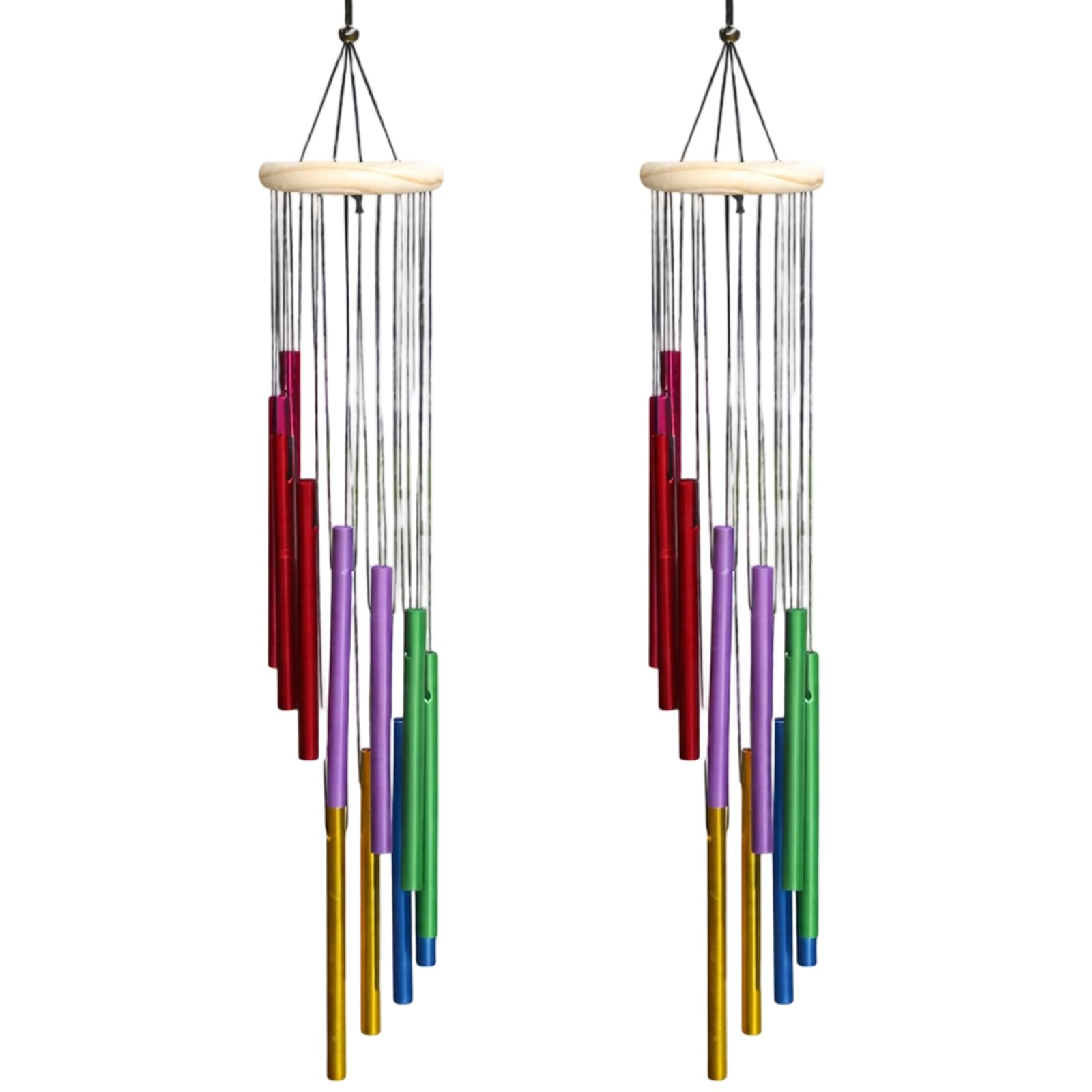 Wind Chime, Wind Chimes for Garden, Outdoor Wind Chimes with Twelve Colourful Tubes, Two Wind Chimes Set with White Wooden Design, Ideal for Garden and Outdoor Spaces