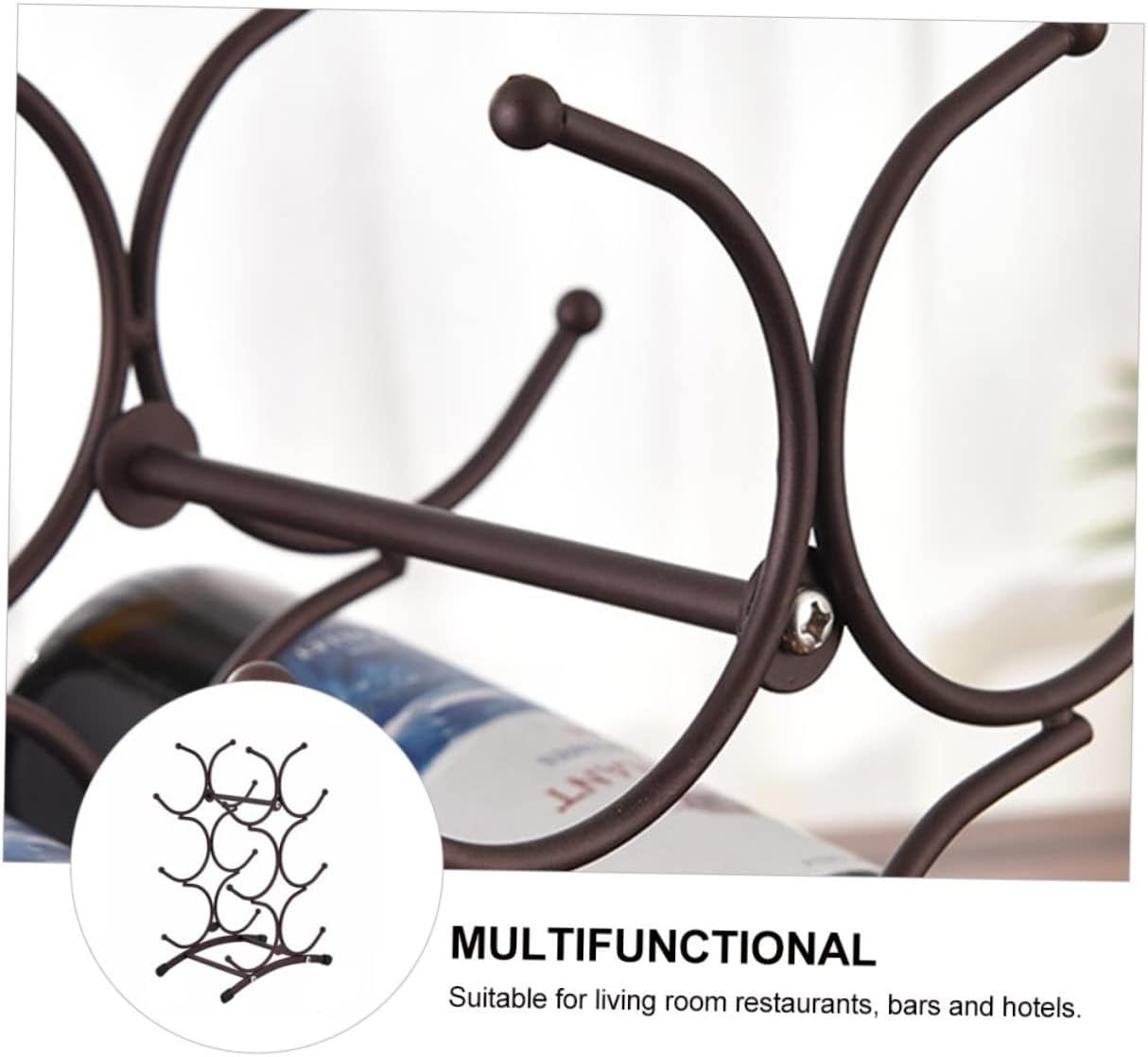 Iron Wine Rack Cabinet Decorative Wine Bottle Storage Shelf Geometric Design Table Top Holder