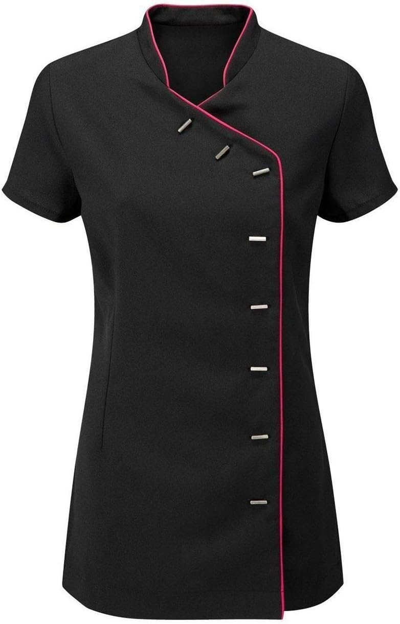 Rimi Hanger Ladies Beauty Spa Hairdressing Salon Tunic Top Womens Massage Therapist Uniform Black/Hot Pink US 16