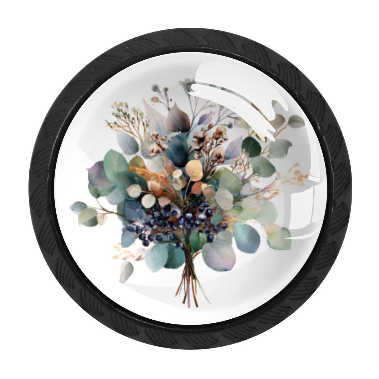 CHENZZZZ Eucalyptus Leaves Branches (2) Colorful Drawer Pulls 4 Pcs Handle Glass Door Cabinet Knobs Home Office Kitchen Wardrobe Cupboard Hardware for Dresser Drawers