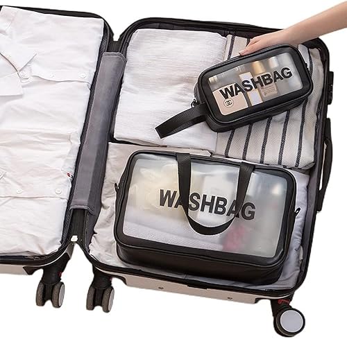 Miniatura 3 de Neceser de viaje para mujeres y hombres, bolsa de aseo translúcida mate con asa práctica, bolsa de cosméticos de maquillaje, organizador de viaje